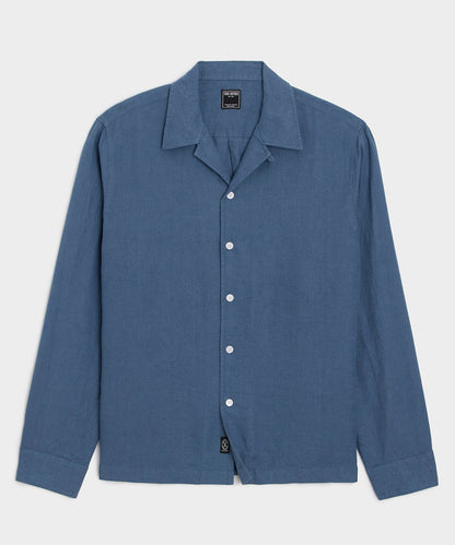 Todd Snyder Cropped Sea Soft Irish Linen Camp Collar Shirt in Denim Blue Denim Blue
