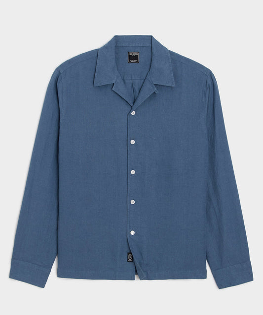 Todd Snyder Cropped Sea Soft Irish Linen Camp Collar Shirt in Denim Blue Denim Blue