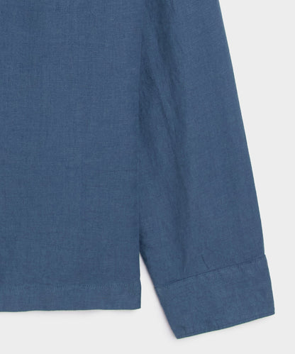 Todd Snyder Cropped Sea Soft Irish Linen Camp Collar Shirt in Denim Blue Denim Blue