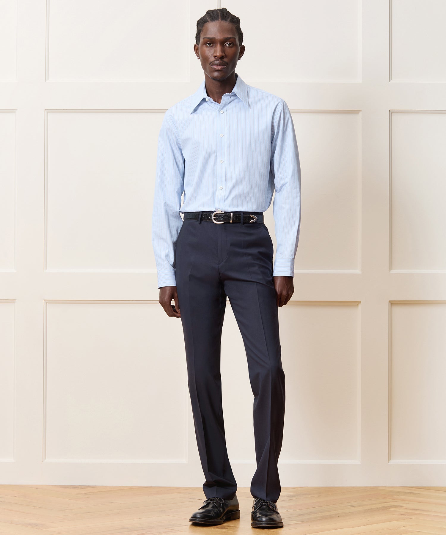 Todd Snyder Poplin Long Point Collar Dress Shirt in Blue stripe Blue