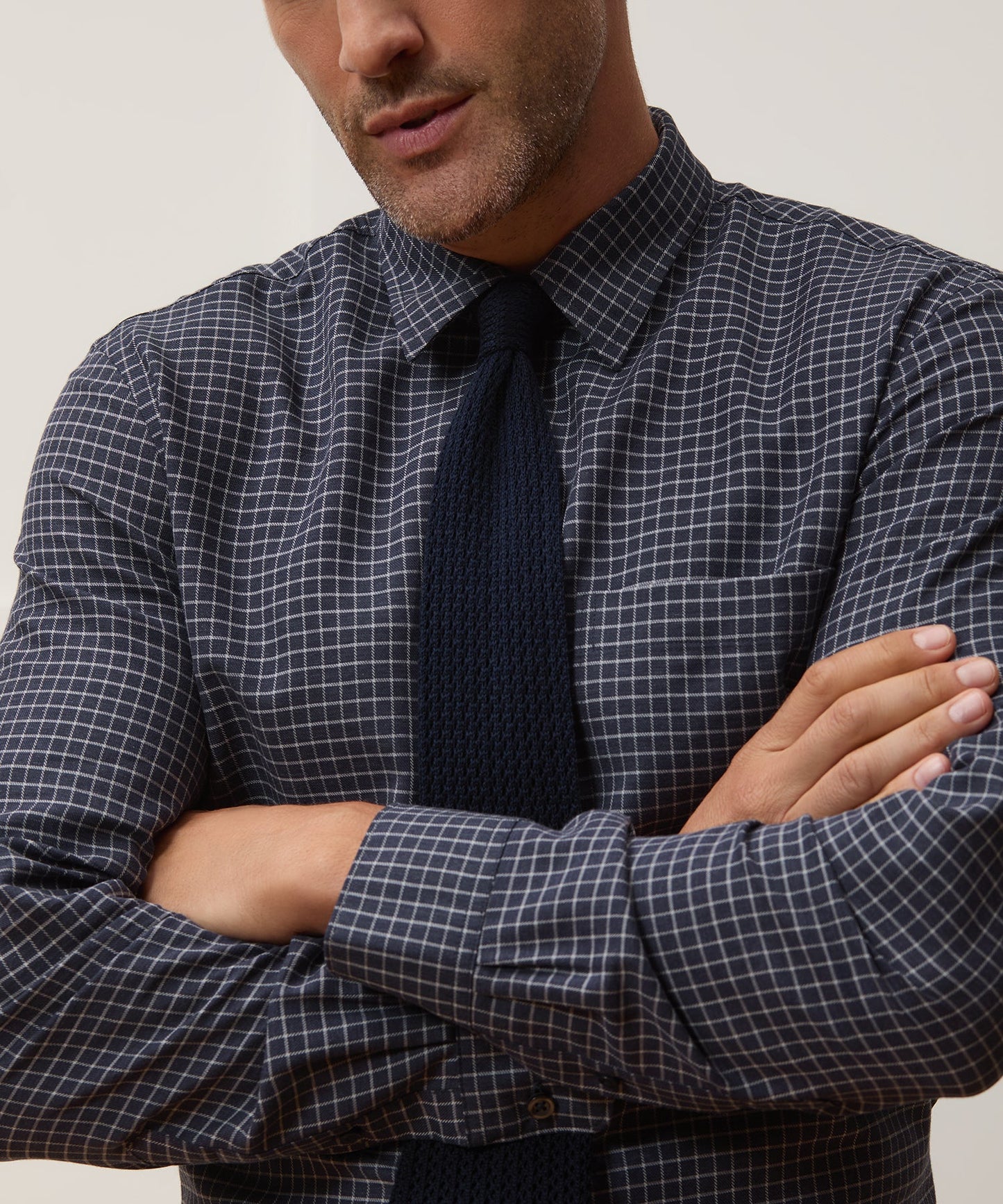 Todd Snyder Portuguese Cotton-Cashmere Sport Shirt in Navy Windowpane Navy