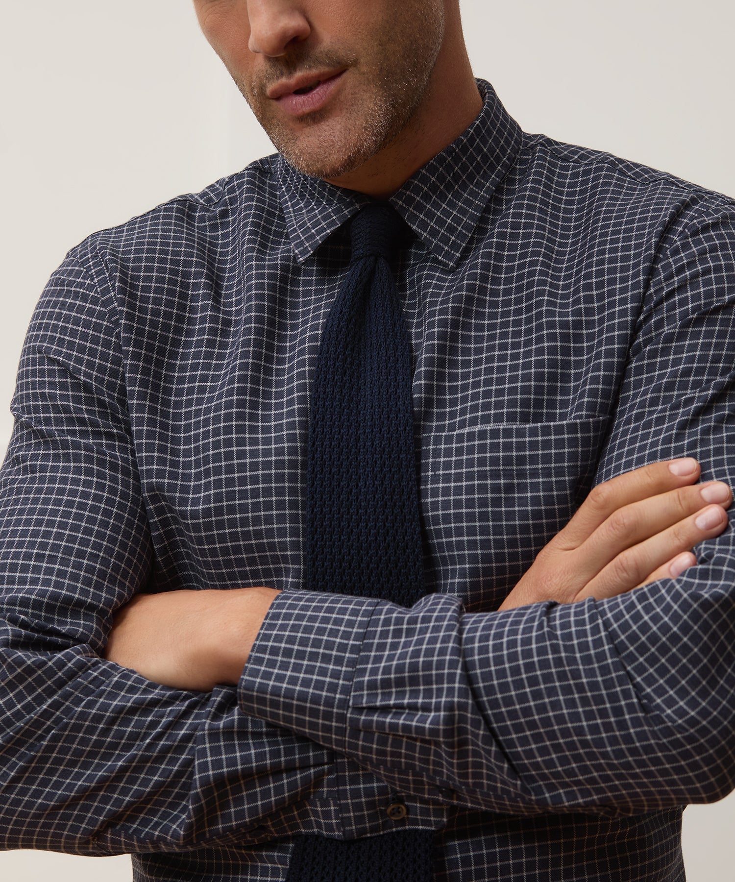 Todd Snyder Portuguese Cotton-Cashmere Sport Shirt in Navy Windowpane Navy