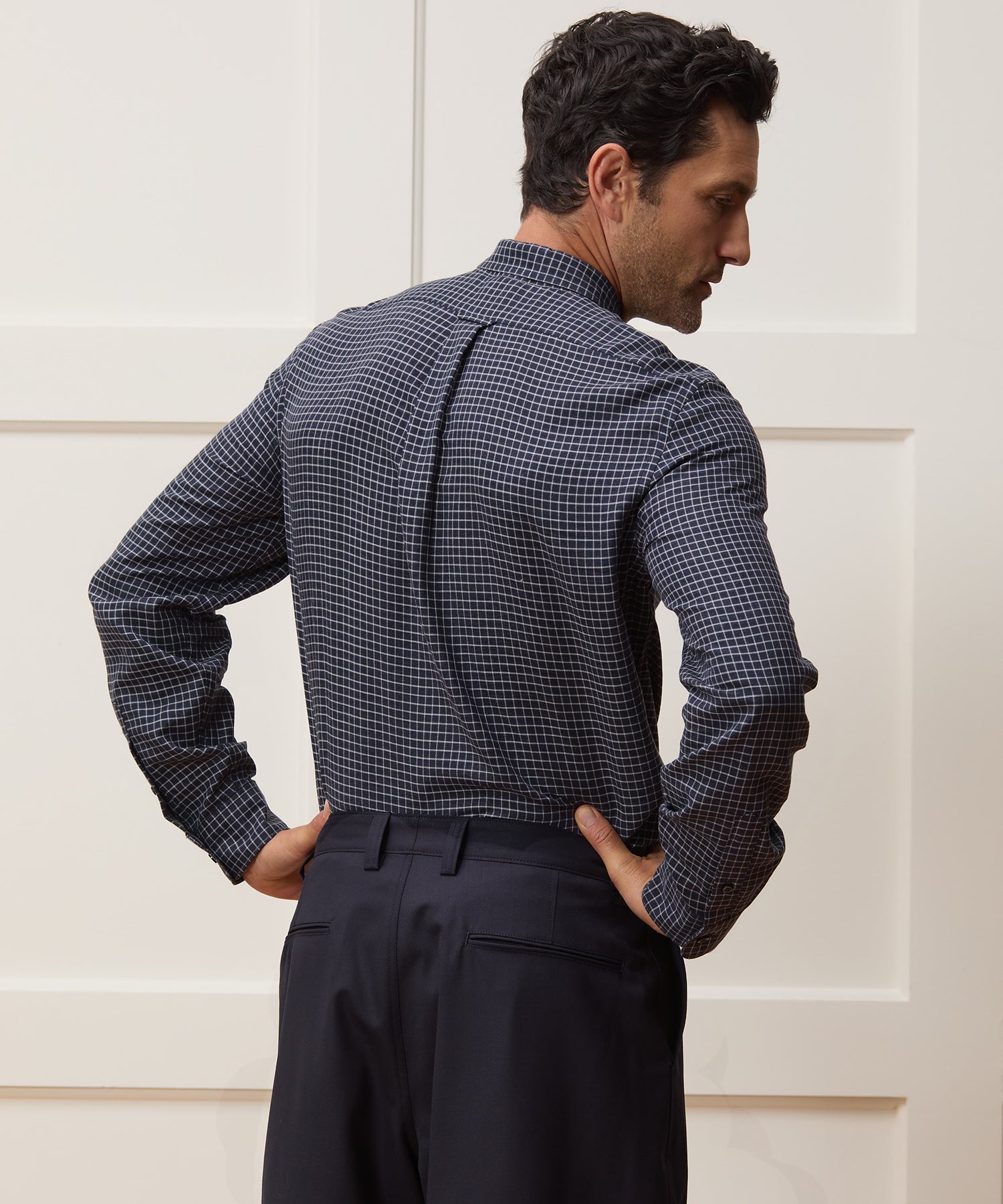 Todd Snyder Portuguese Cotton-Cashmere Sport Shirt in Navy Windowpane Navy