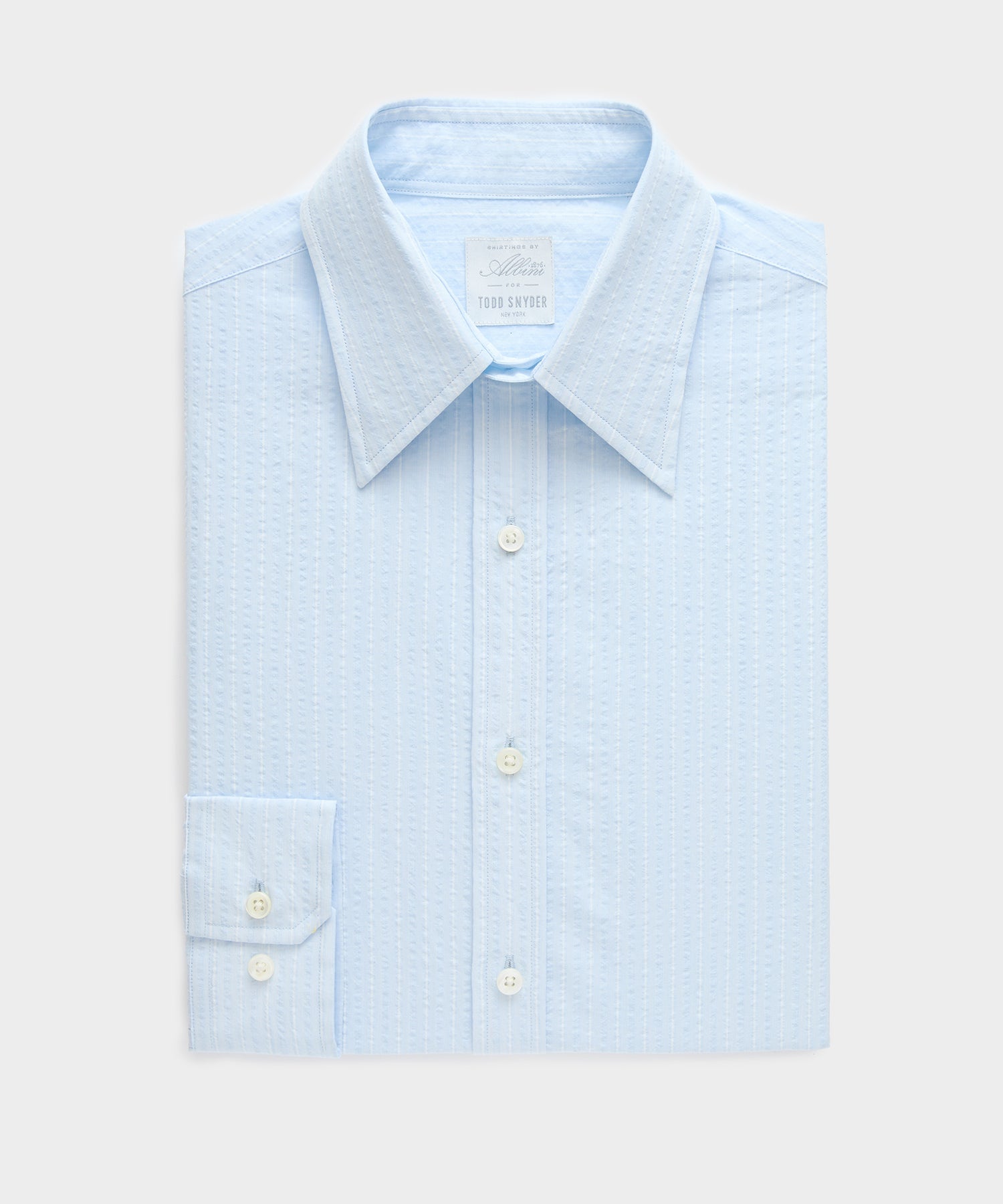 Todd Snyder Seersucker Long Point Collar Dress Shirt in Blue Blue