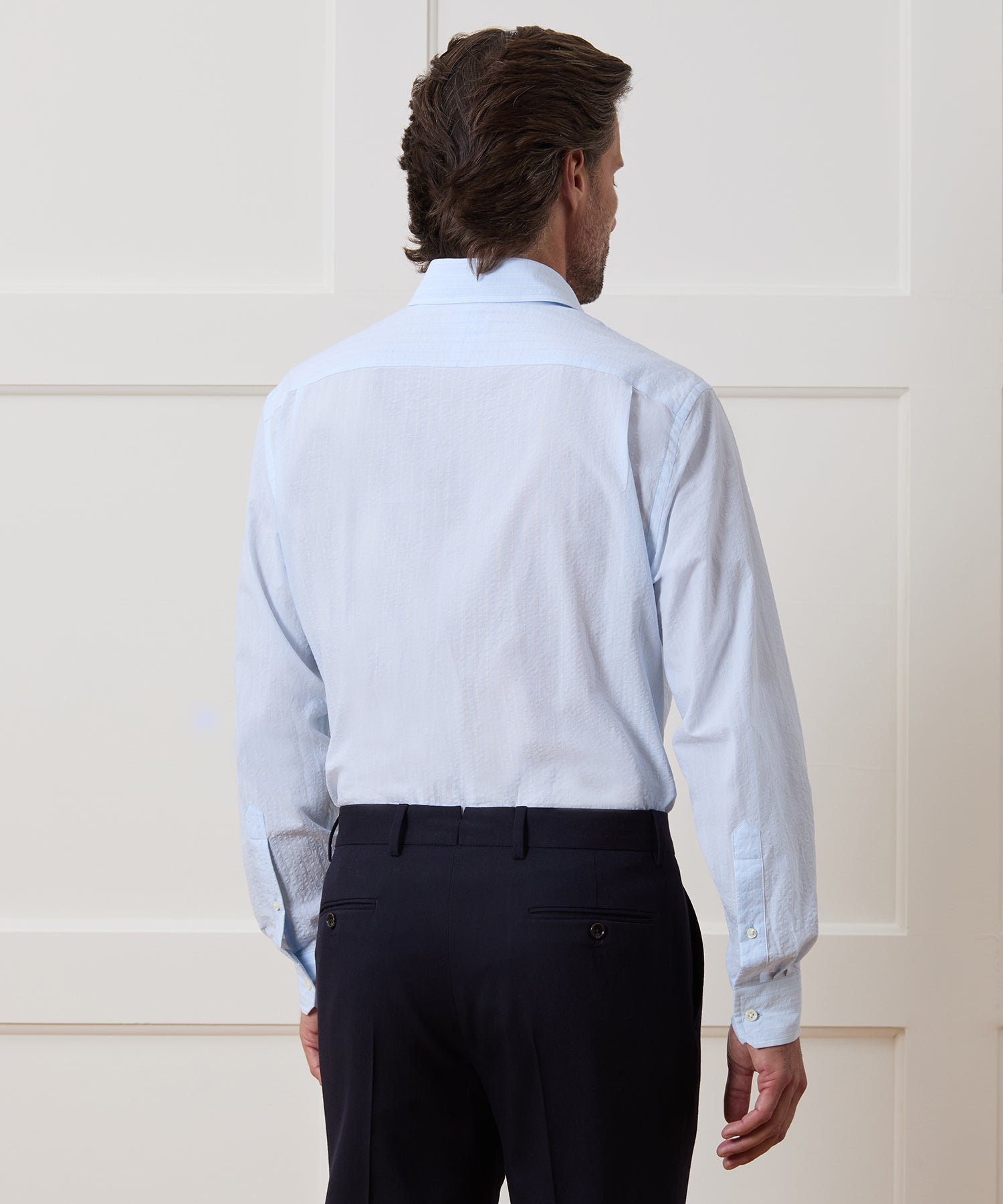 Todd Snyder Seersucker Long Point Collar Dress Shirt in Blue Blue