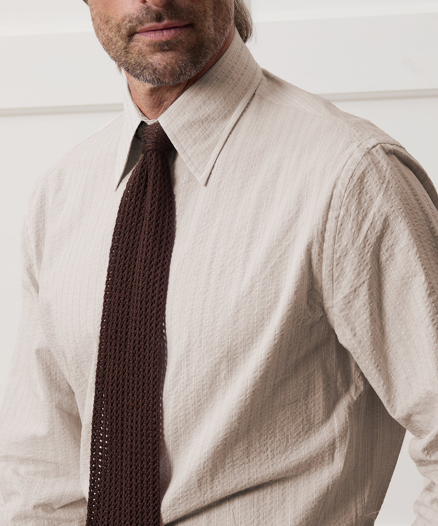 Todd Snyder Seersucker Long Point Collar Dress Shirt in Beige Beige