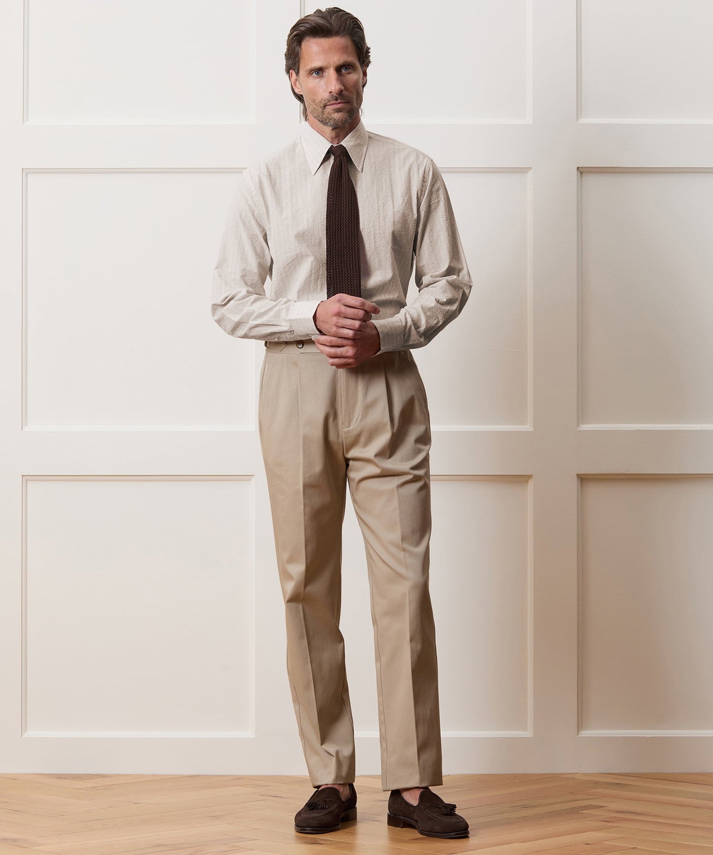 Todd Snyder Seersucker Long Point Collar Dress Shirt in Beige Beige