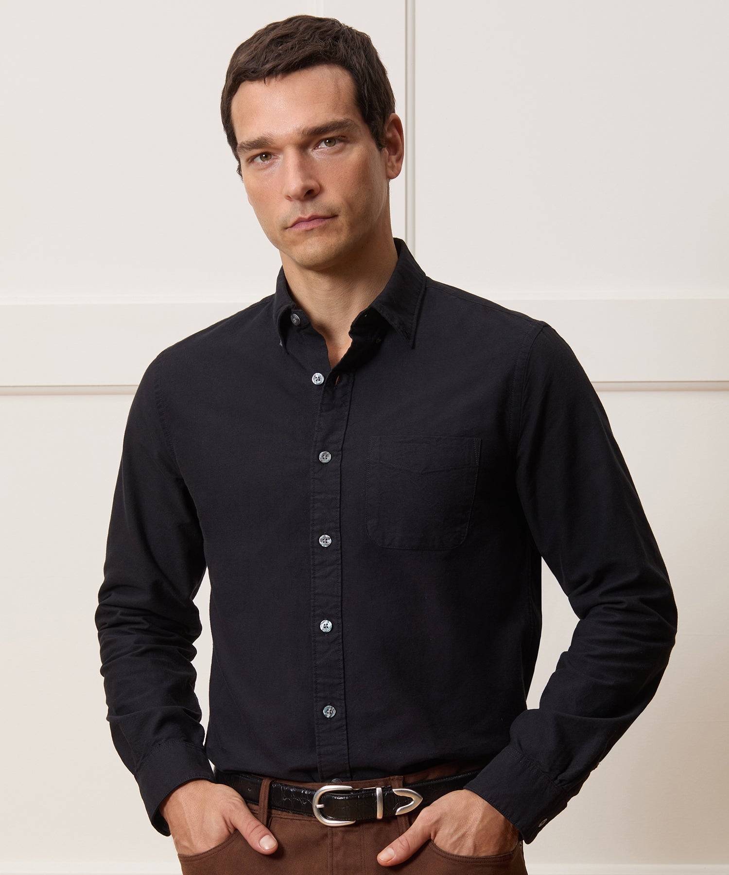 Todd Snyder Classic Fit Japanese Selvedge Oxford Button-Down Collar Shirt in Black Black