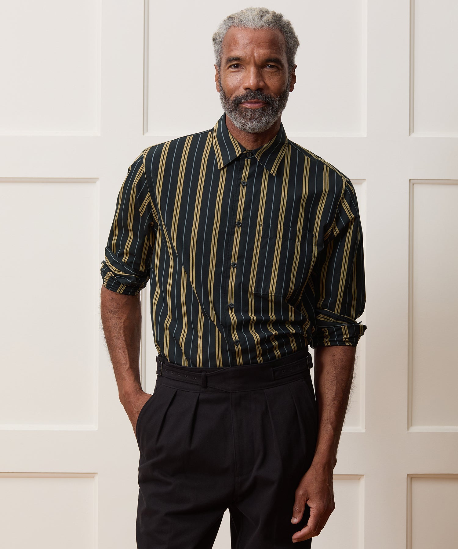 Todd Snyder Poplin Big Shirt in Black Stripe Black