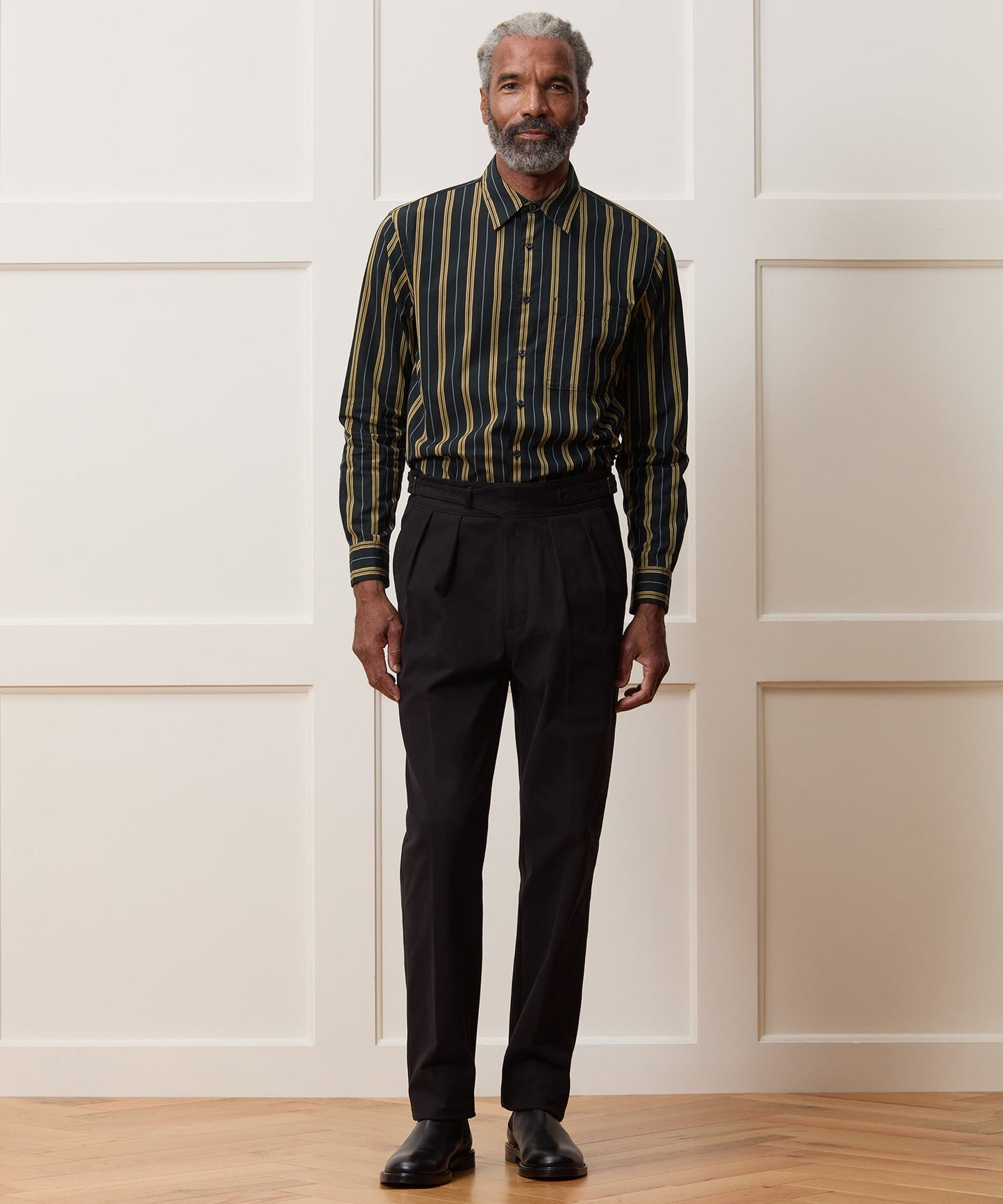 Todd Snyder Poplin Big Shirt in Black Stripe Black