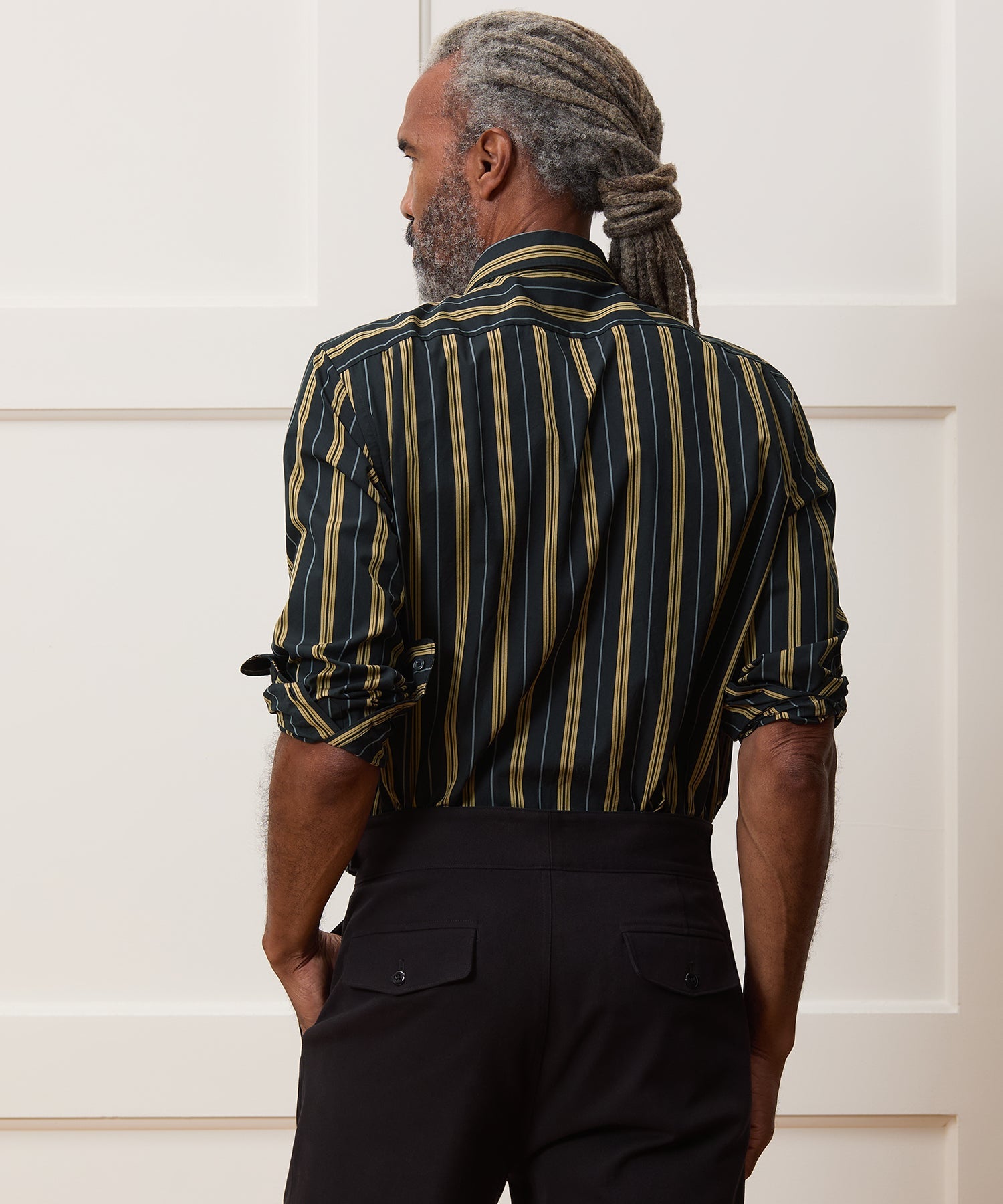 Todd Snyder Poplin Big Shirt in Black Stripe Black