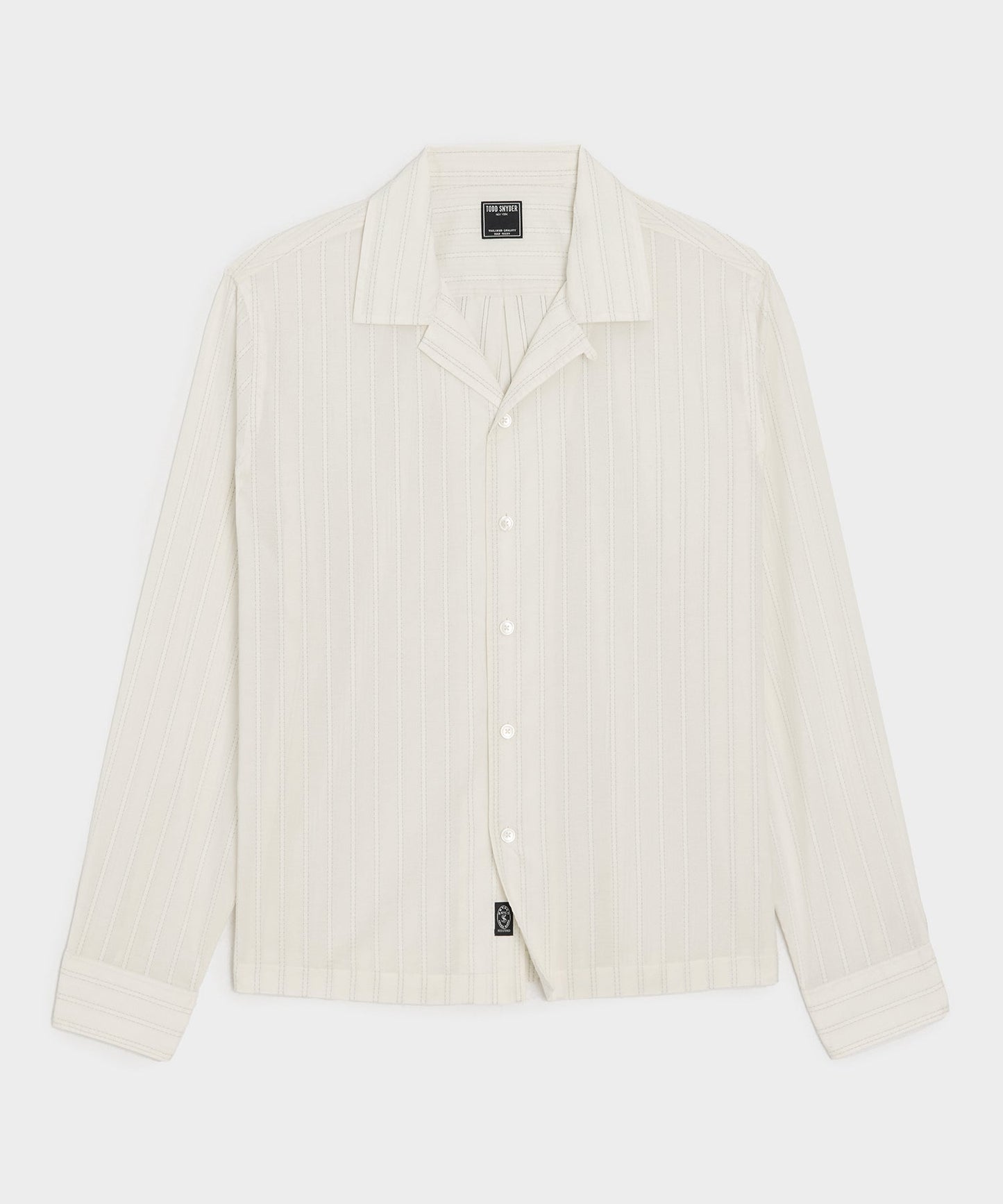 Todd Snyder Brushed Poplin Camp Collar Shirt in White Stripe White