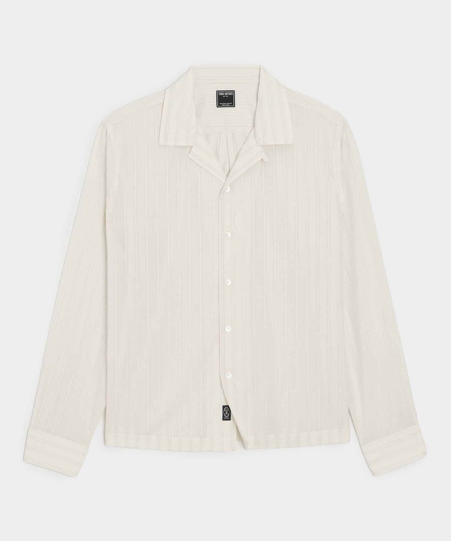 Todd Snyder Brushed Poplin Camp Collar Shirt in White Stripe White