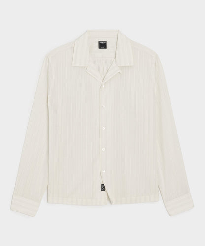 Todd Snyder Brushed Poplin Camp Collar Shirt in White Stripe White