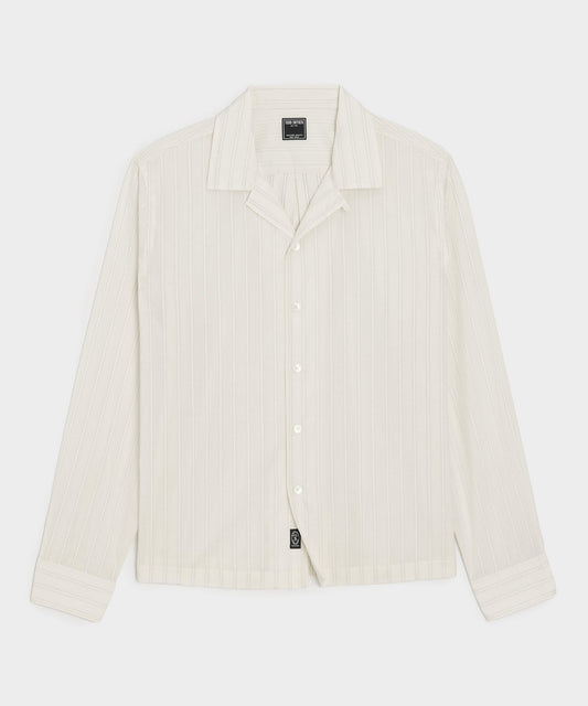 Todd Snyder Brushed Poplin Camp Collar Shirt in White Stripe White