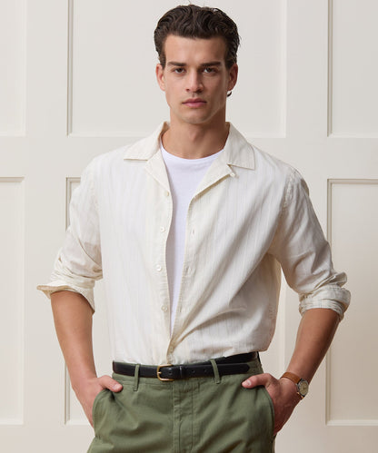 Todd Snyder Brushed Poplin Camp Collar Shirt in White Stripe White
