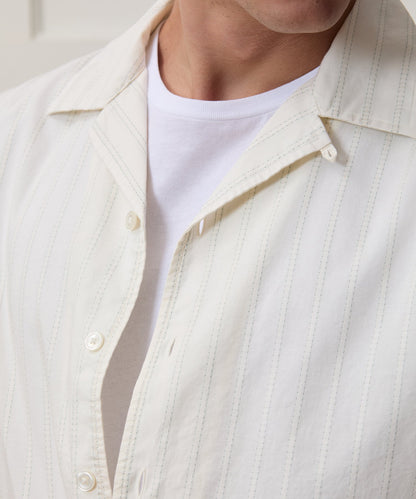 Todd Snyder Brushed Poplin Camp Collar Shirt in White Stripe White