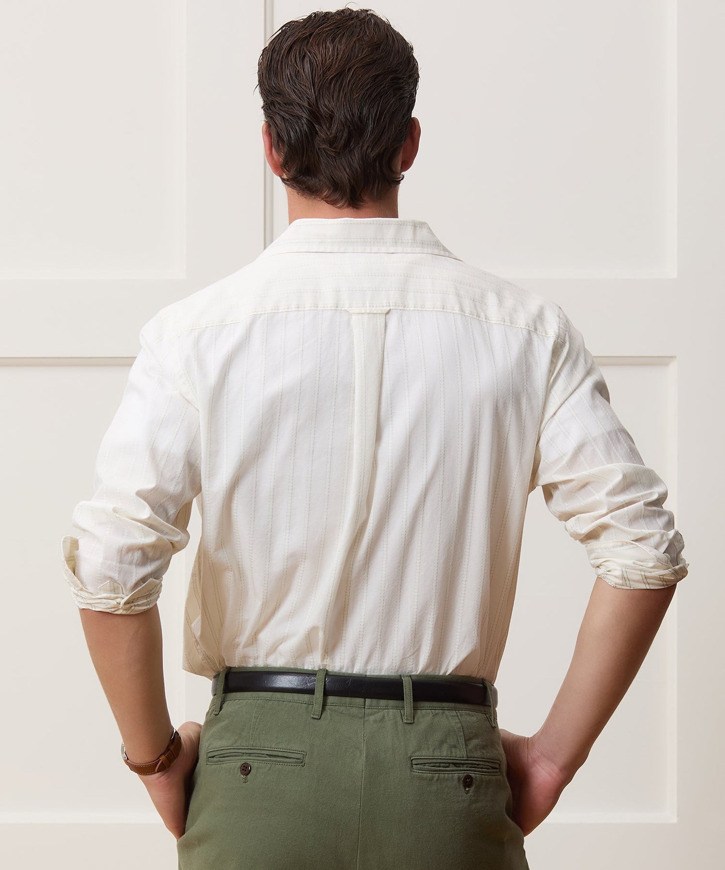 Todd Snyder Brushed Poplin Camp Collar Shirt in White Stripe White