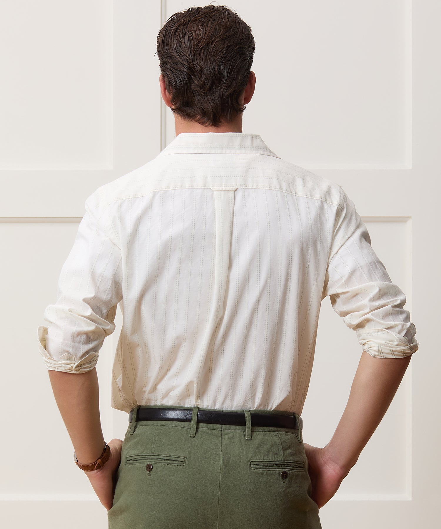 Todd Snyder Brushed Poplin Camp Collar Shirt in White Stripe White