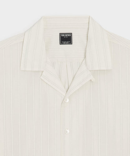 Todd Snyder Brushed Poplin Camp Collar Shirt in White Stripe White