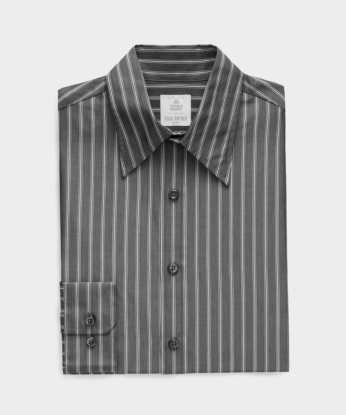 Todd Snyder Long Point Collar Dress Shirt in Faded Black Stripe Faded Black