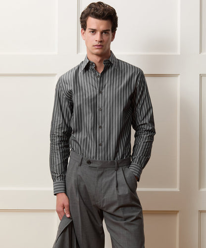 Todd Snyder Long Point Collar Dress Shirt in Faded Black Stripe Faded Black