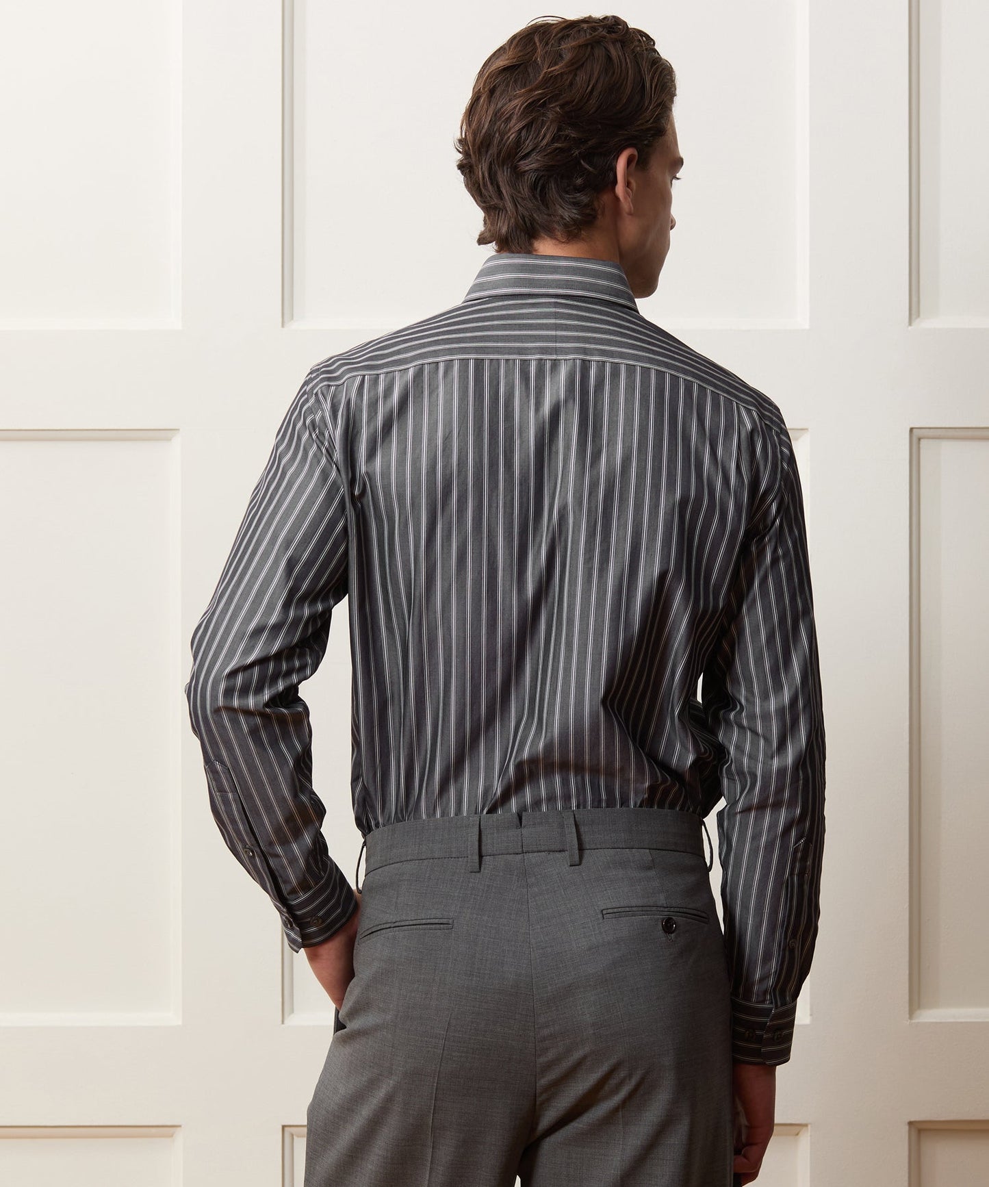 Todd Snyder Long Point Collar Dress Shirt in Faded Black Stripe Faded Black