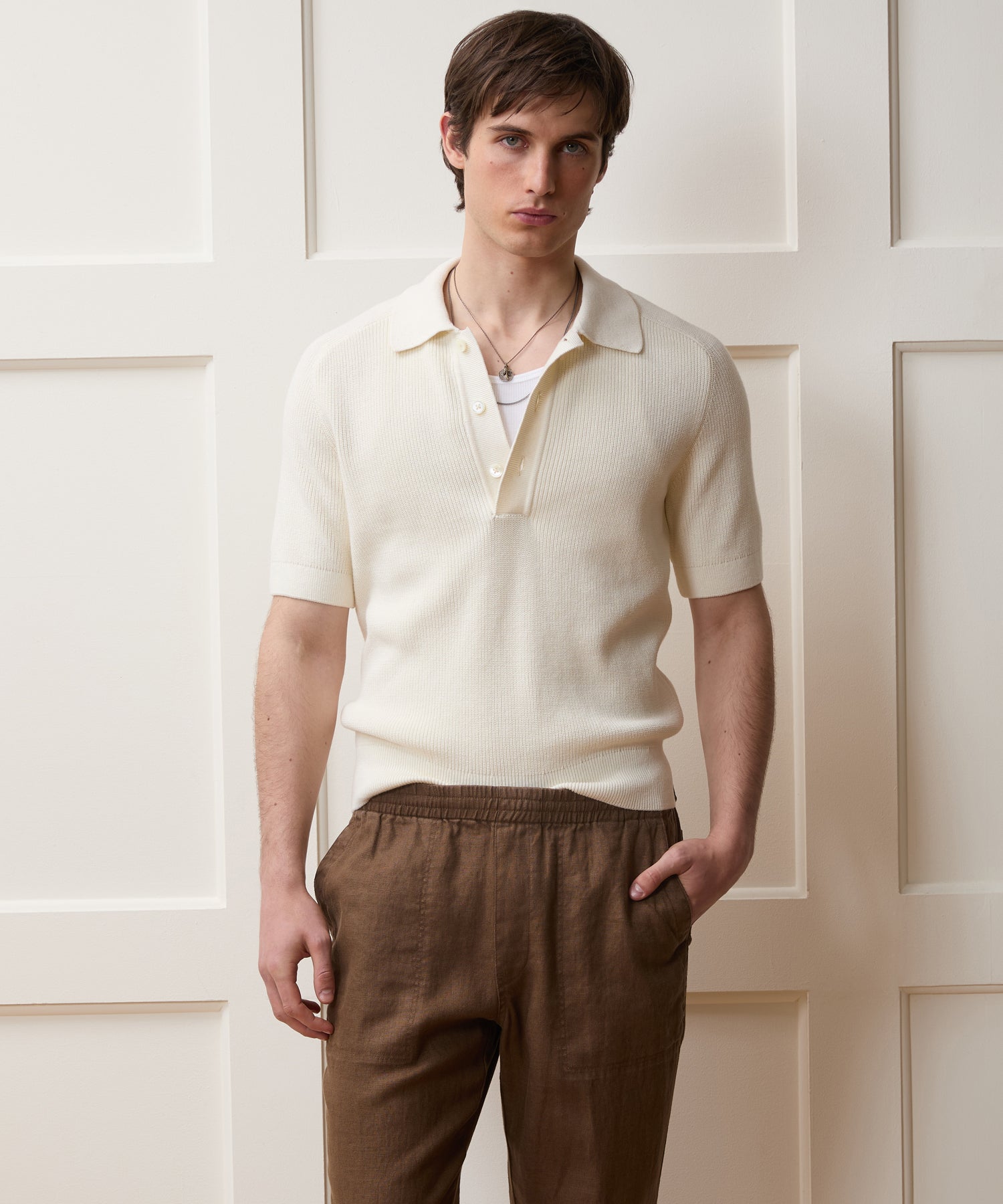 Todd Snyder Beechwood Sweater Polo in Bisque Bisque