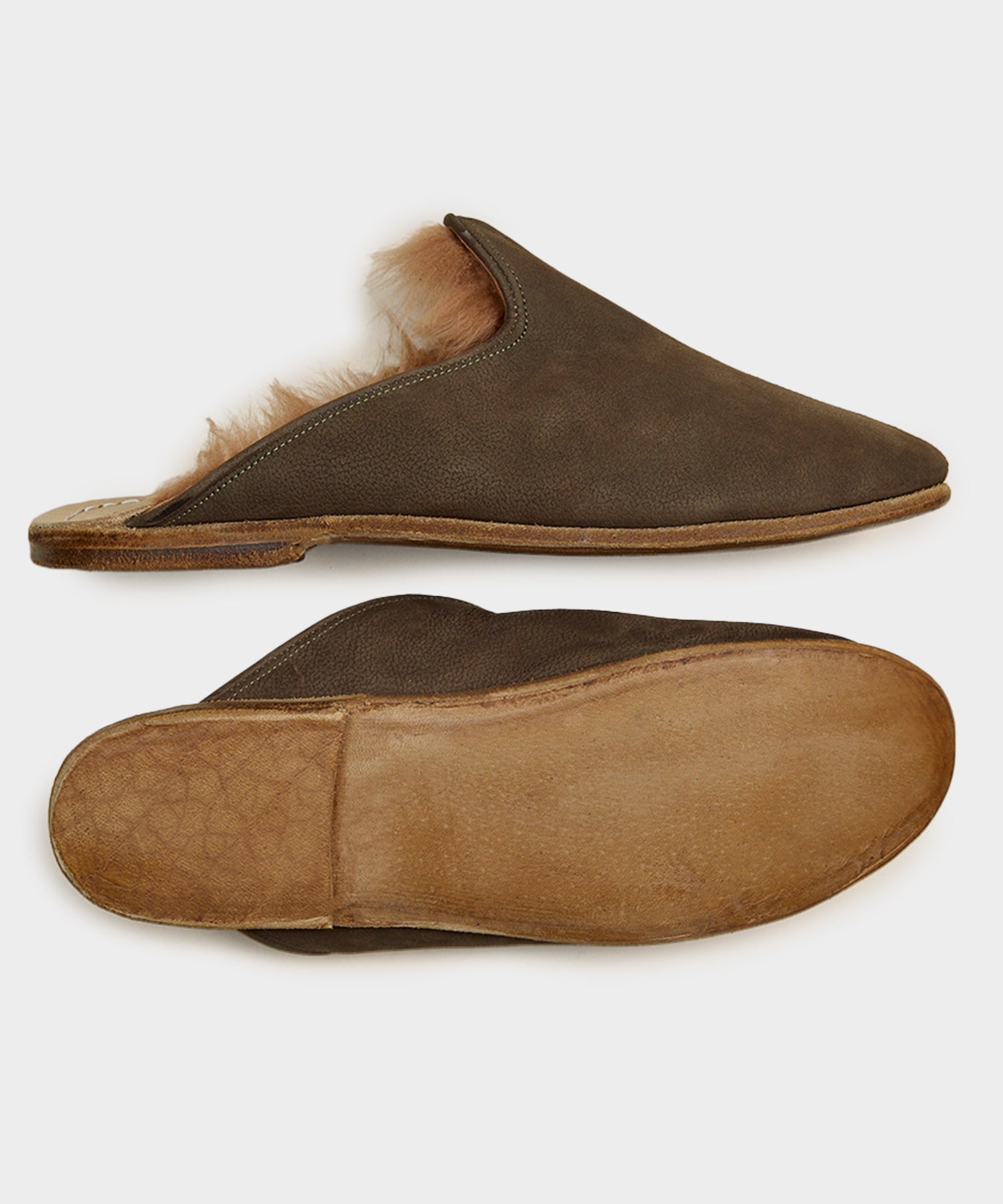 Todd Snyder Sabah Baba Shearling Slide in Big Bend Olive