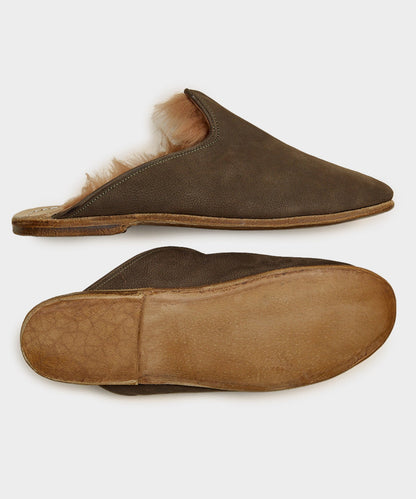 Todd Snyder Sabah Baba Shearling Slide in Big Bend Olive