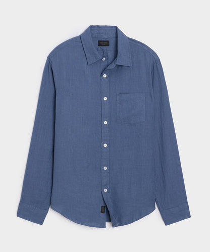 Todd Snyder Slim Sea Soft Irish Linen Point Collar Shirt in Denim Blue Denim Blue