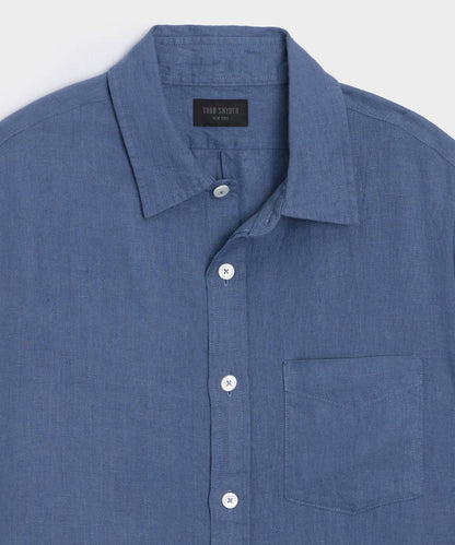 Todd Snyder Slim Sea Soft Irish Linen Point Collar Shirt in Denim Blue Denim Blue