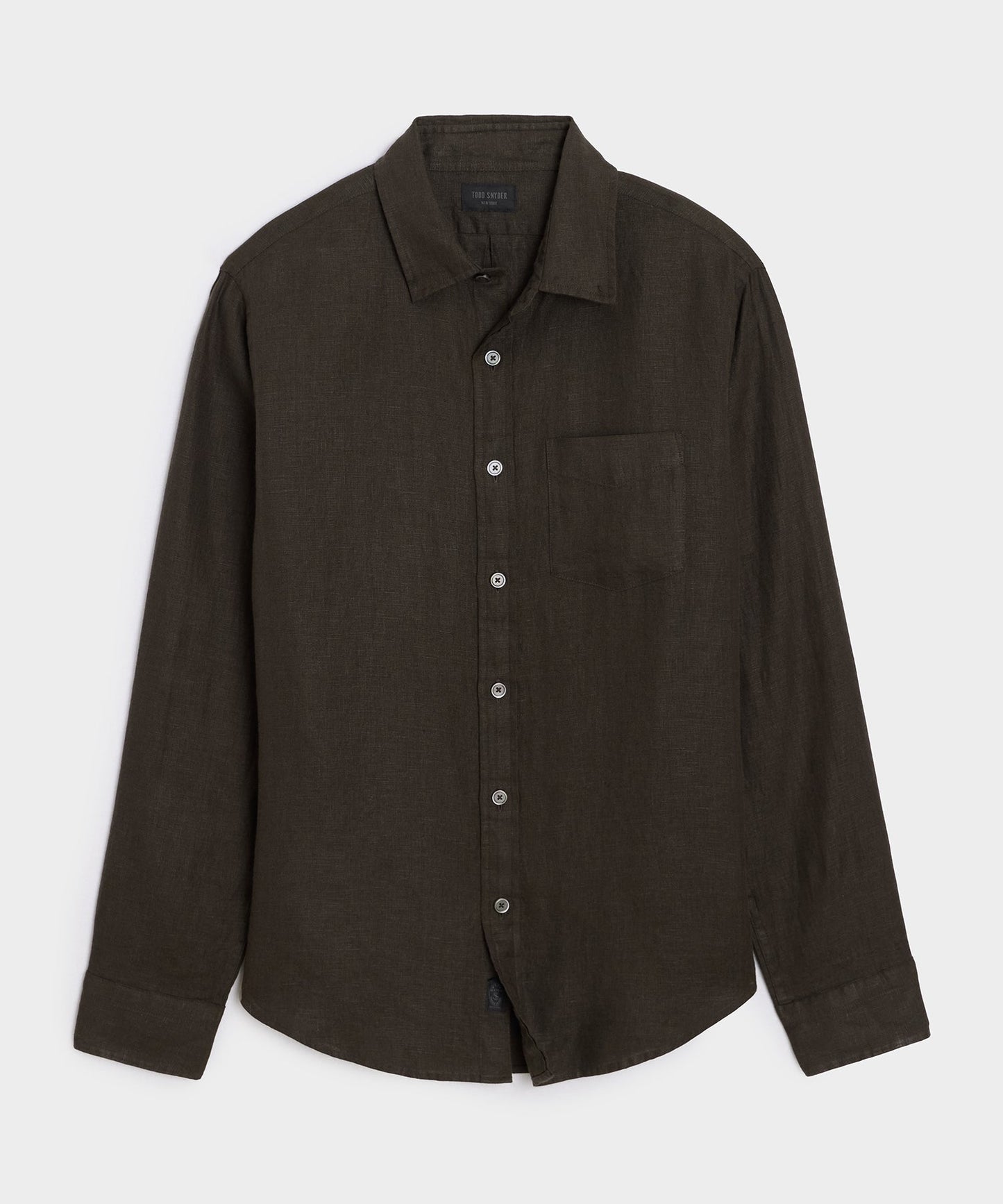 Todd Snyder Slim Sea Soft Irish Linen Point Collar Shirt in Caviar Caviar