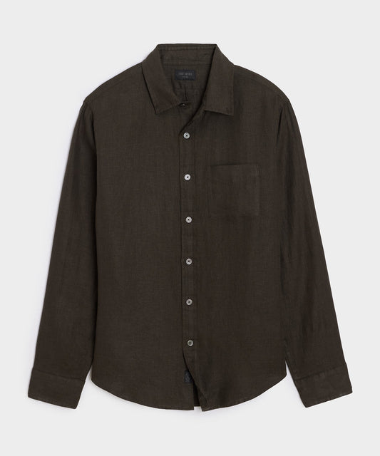 Todd Snyder Slim Sea Soft Irish Linen Point Collar Shirt in Caviar Caviar