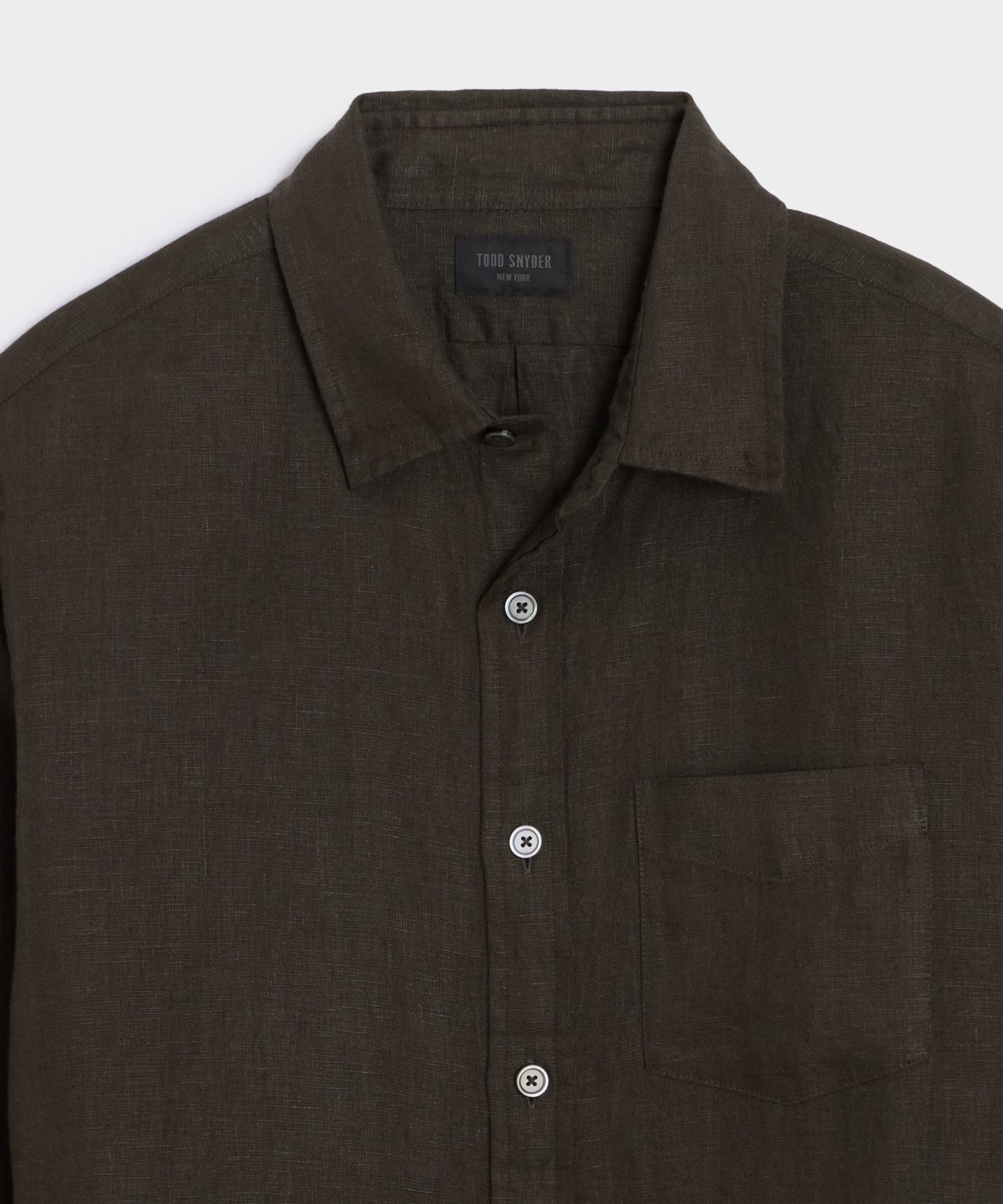 Todd Snyder Slim Sea Soft Irish Linen Point Collar Shirt in Caviar Caviar