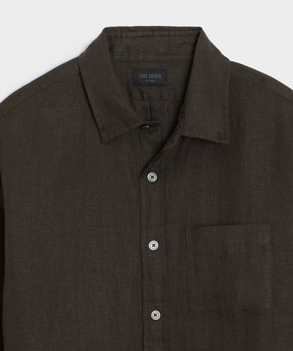 Todd Snyder Slim Sea Soft Irish Linen Point Collar Shirt in Caviar Caviar