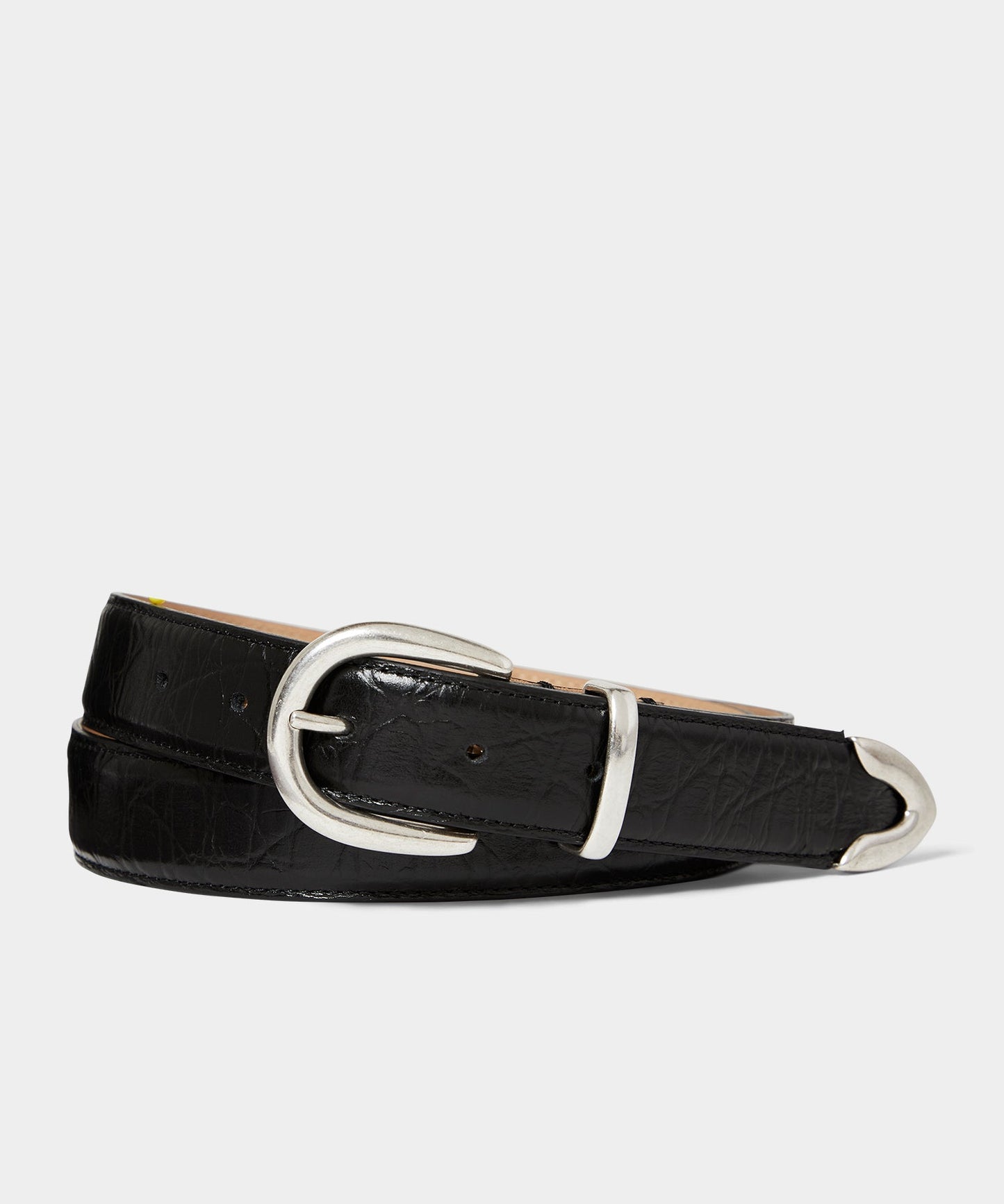 Todd Snyder Italian Crocodile Embossed Leather Belt Black