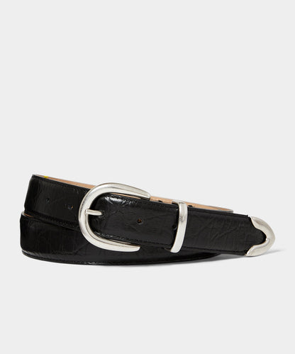 Todd Snyder Italian Crocodile Embossed Leather Belt Black