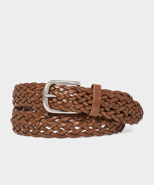 Todd Snyder Italian Leather Braided Belt Saddle Brown