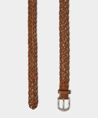 Todd Snyder Italian Leather Braided Belt Saddle Brown