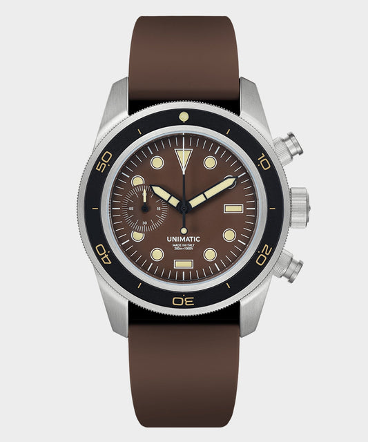 Todd Snyder Unimatic U3-DHBR Heritage Chronograph Diver Watch Brown