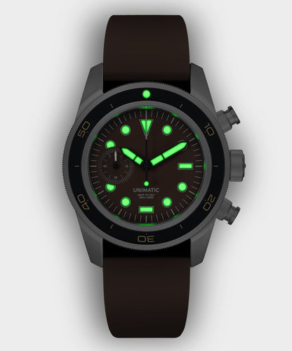 Todd Snyder Unimatic U3-DHBR Heritage Chronograph Diver Watch Brown