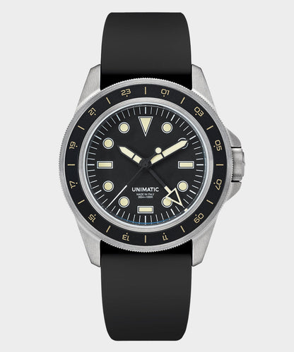 Todd Snyder Unimatic U1-GMT-DHB Heritage Diver Watch in Matte Black Black