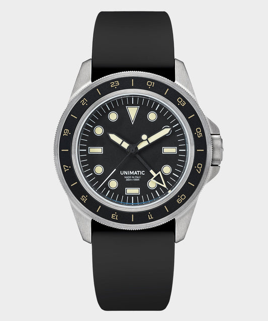 Todd Snyder Unimatic U1-GMT-DHB Heritage Diver Watch in Matte Black Black