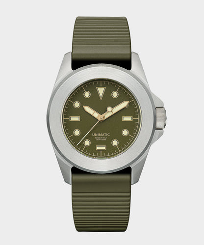 Todd Snyder Unimatic U4S Classic Military Watch in Olive with silver dial Olive