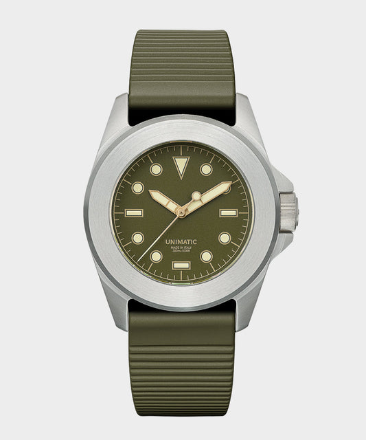 Todd Snyder Unimatic U4S Classic Military Watch in Olive with silver dial Olive