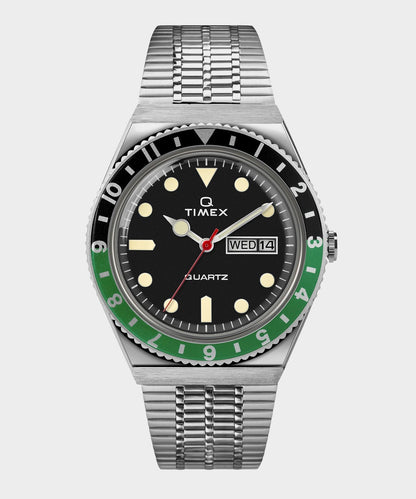 Todd Snyder Q Timex Reissue Black Dial with Black/Green Bezel Bracelet Watch Black