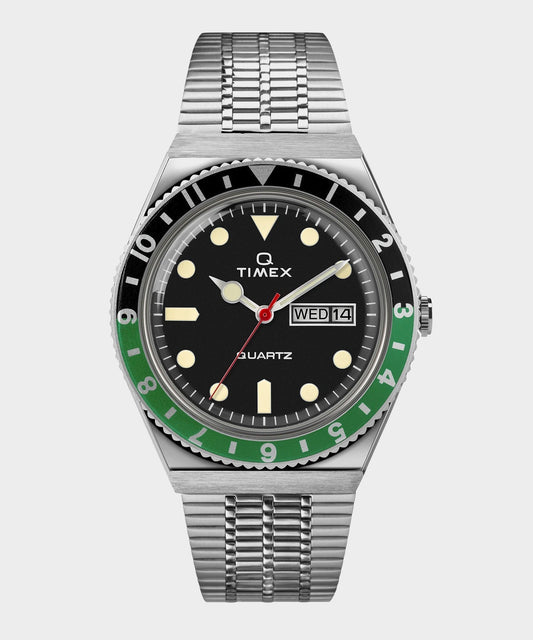 Todd Snyder Q Timex Reissue Black Dial with Black/Green Bezel Bracelet Watch Black